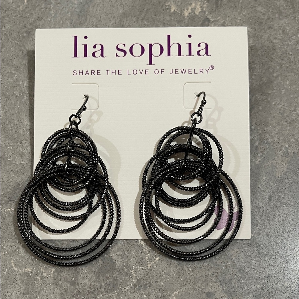 Lia Sophia Black Hoop “Voltage” Earrings. As seen in Oprah Magazine NWT
